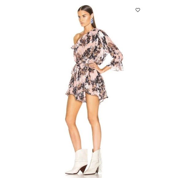 IRO Pants - IRO Energy One Shoulder Floral Romper Pink Nude Silk Look Size 36 US 4